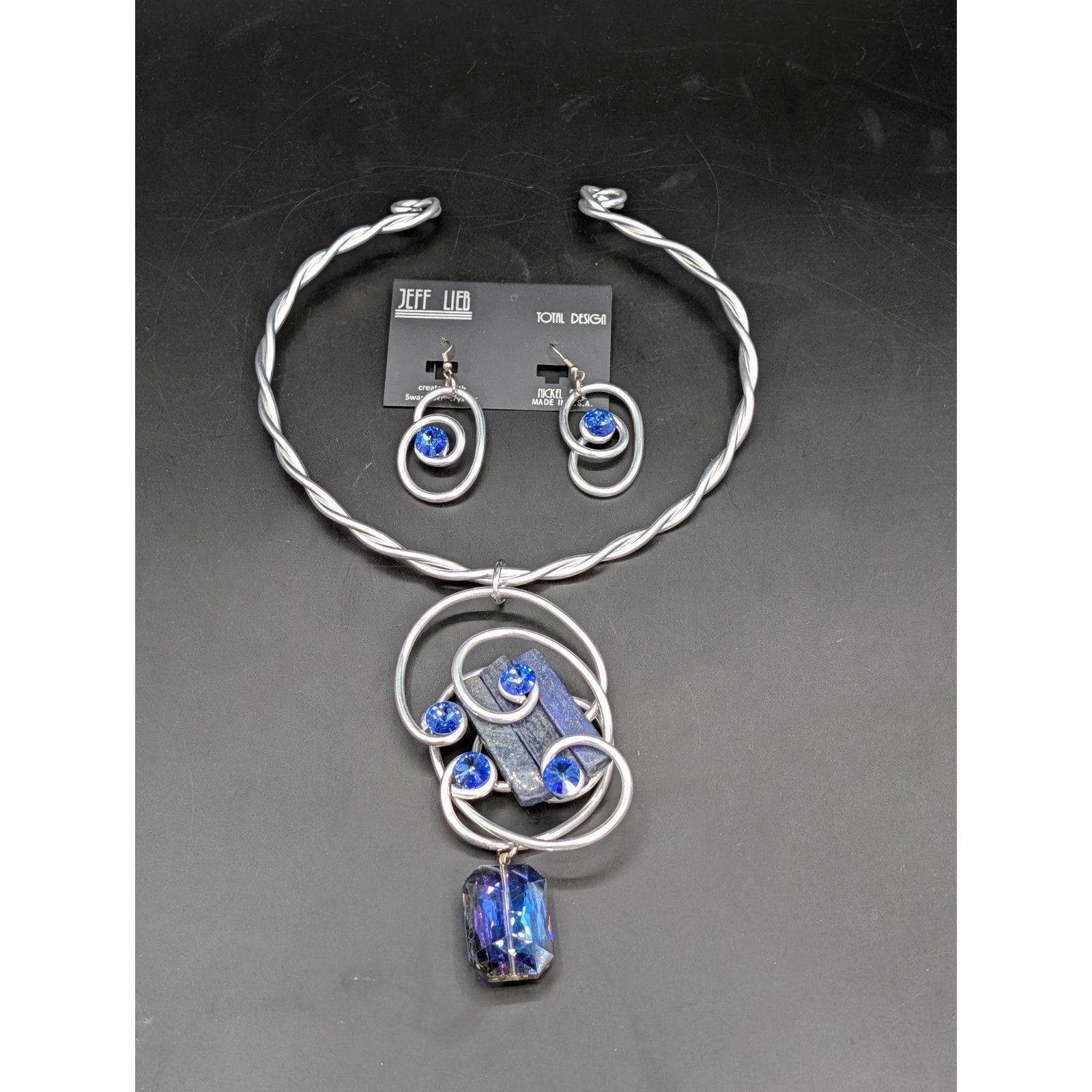 Jeff Lieb Blue Swarovski Lapis Lazuli Statement Necklace Earring Set